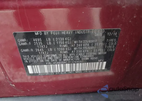 2015 Subaru Outback 2.5I из США, поврежденный, VIN 4S4BSBAC7F3268697